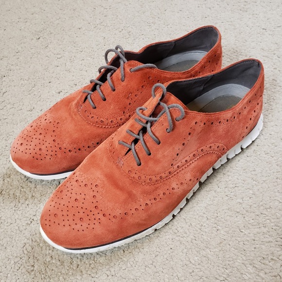 Cole Haan Zerogrand Shoes Women 9.5 C WIDE Wingtip Oxford Suede Leather Red - Picture 3 of 10